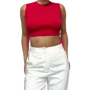 Zara Vibrant Pink Ribbed Knot Sleeveless Tank Top
